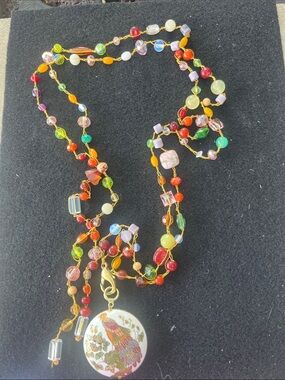 Multicolor Beaded Necklace with Bird Pendant